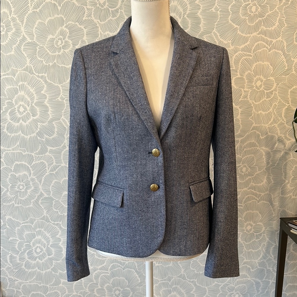 J. Crew Factory Navy Herringbone Schoolboy Blazer - Sz 12